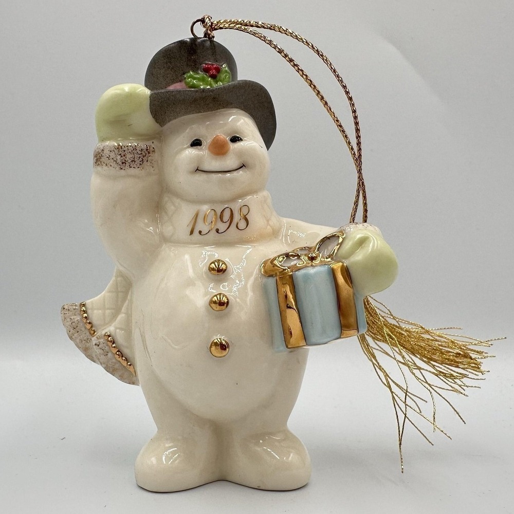 Vintage 1998 Lenox A Frosty Morning Annual Snowman‎ Christmas Ornament W Box COA